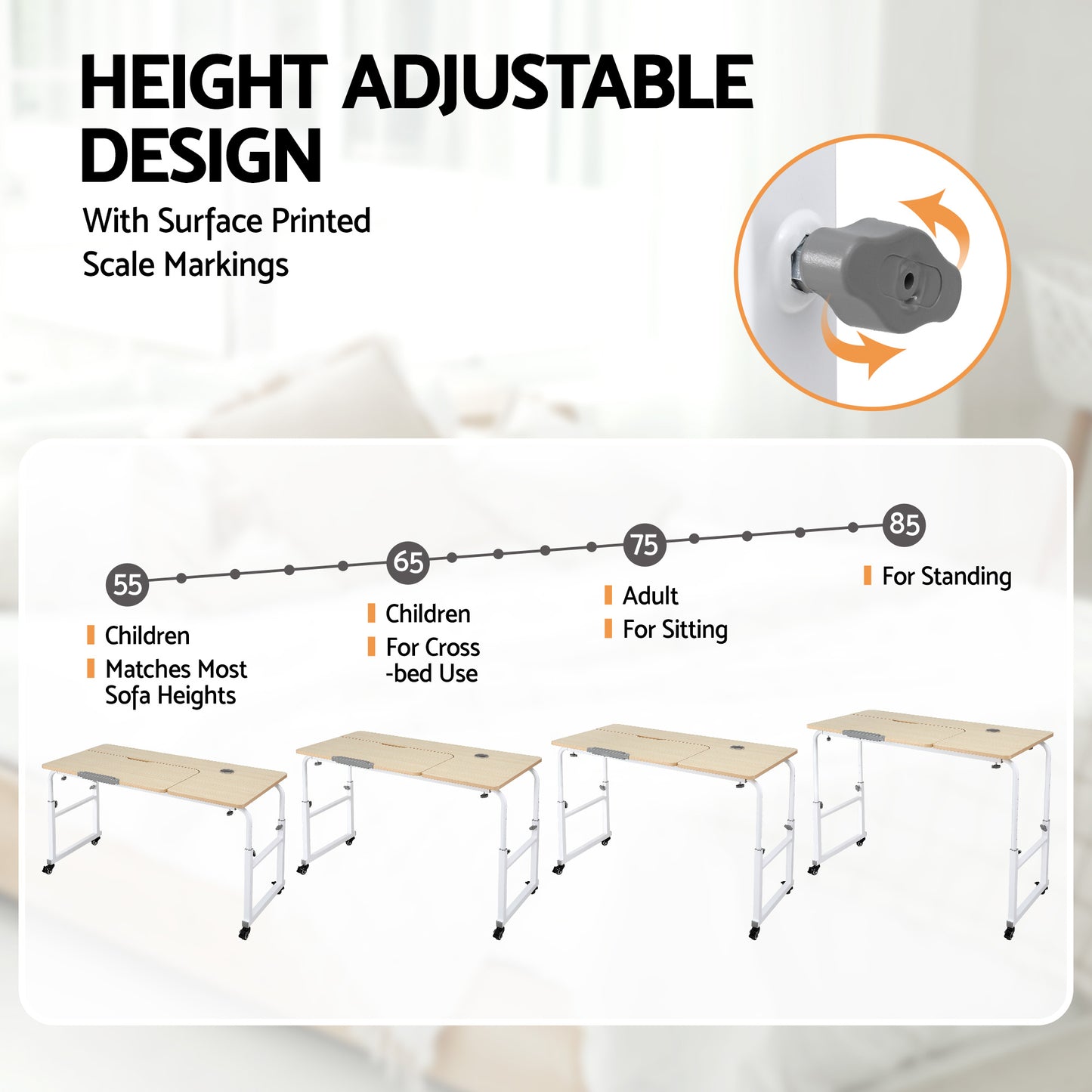 Artiss Mobile Laptop Desk Overbed Table Adjustable Computer Stand Bedside Cart - Image 6
