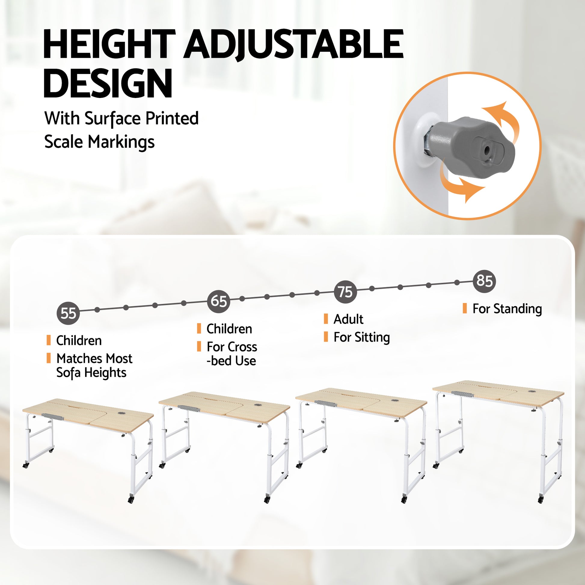 Artiss Mobile Laptop Desk Overbed Table Adjustable Computer Stand Bedside Cart - Image 6