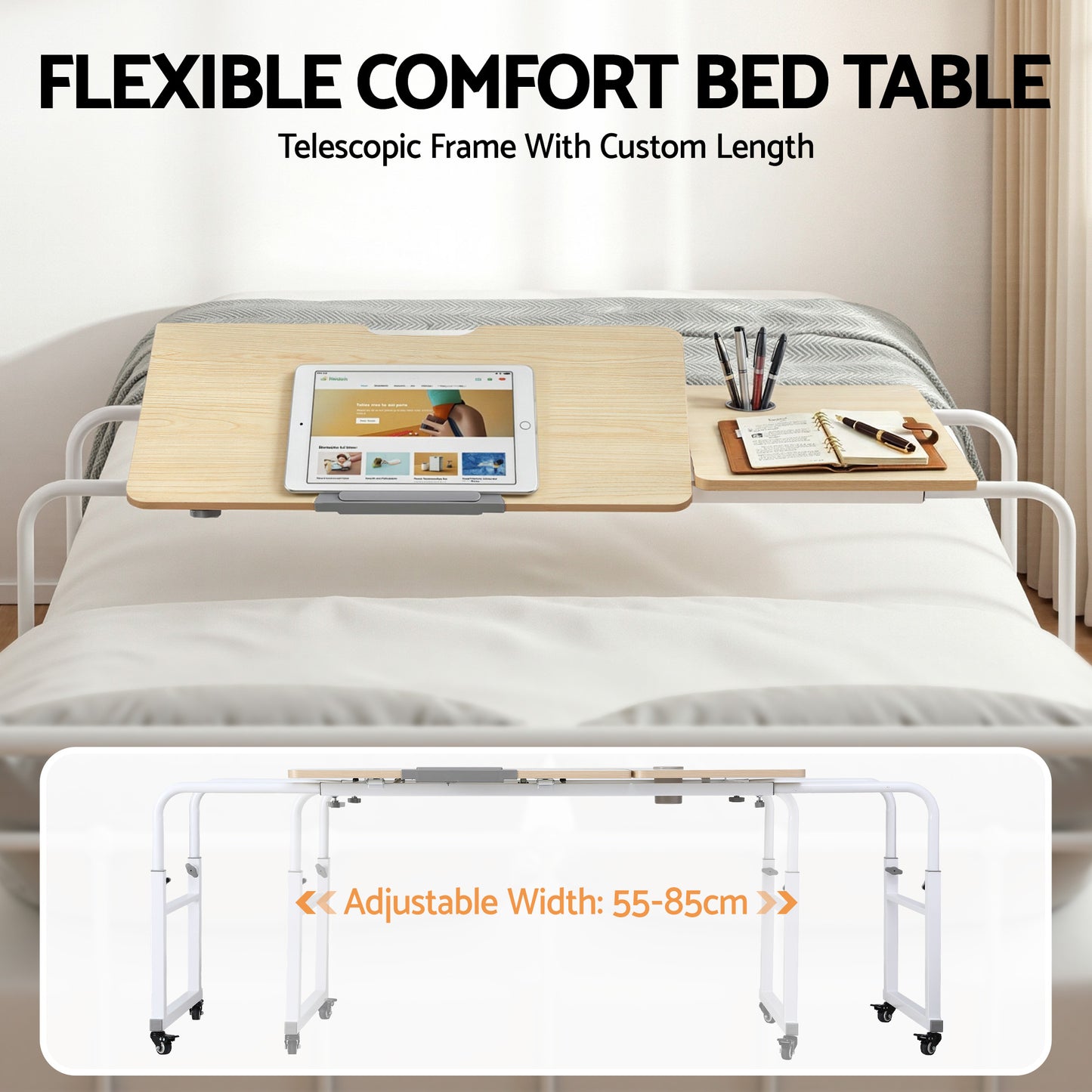 Artiss Mobile Laptop Desk Overbed Table Adjustable Computer Stand Bedside Cart - Image 7