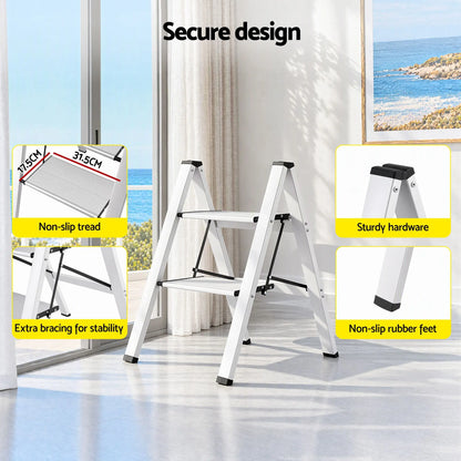 Giantz 2 Step Ladder Multi-Purpose Folding Aluminium Light Weight Platform - Image 5