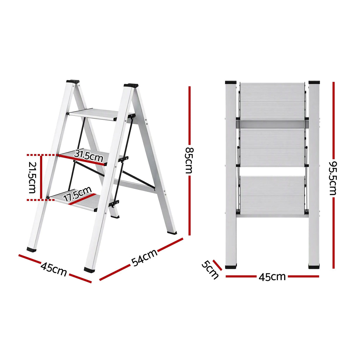 Giantz 3 Step Ladder Multi-Purpose Folding Aluminium Light Weight Platform - Image 3