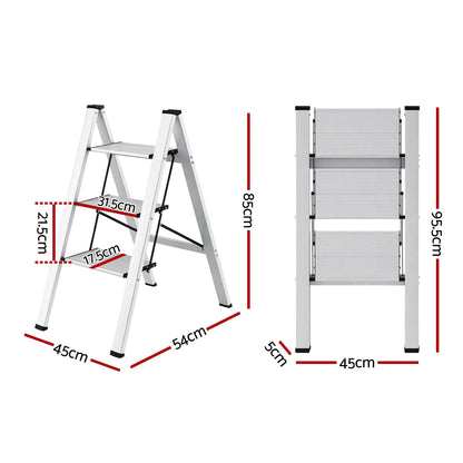 Giantz 3 Step Ladder Multi-Purpose Folding Aluminium Light Weight Platform - Image 3