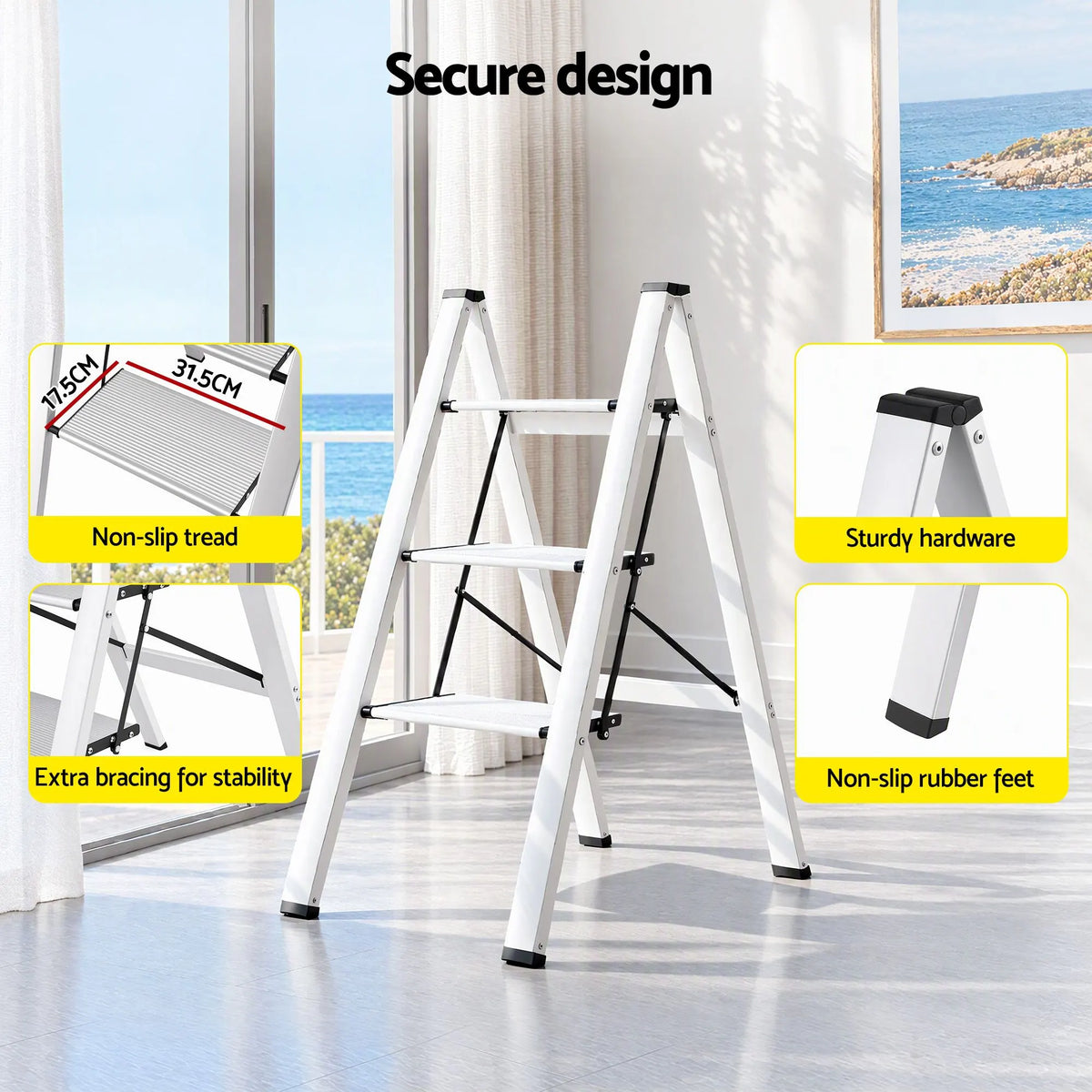 Giantz 3 Step Ladder Multi-Purpose Folding Aluminium Light Weight Platform - Image 5