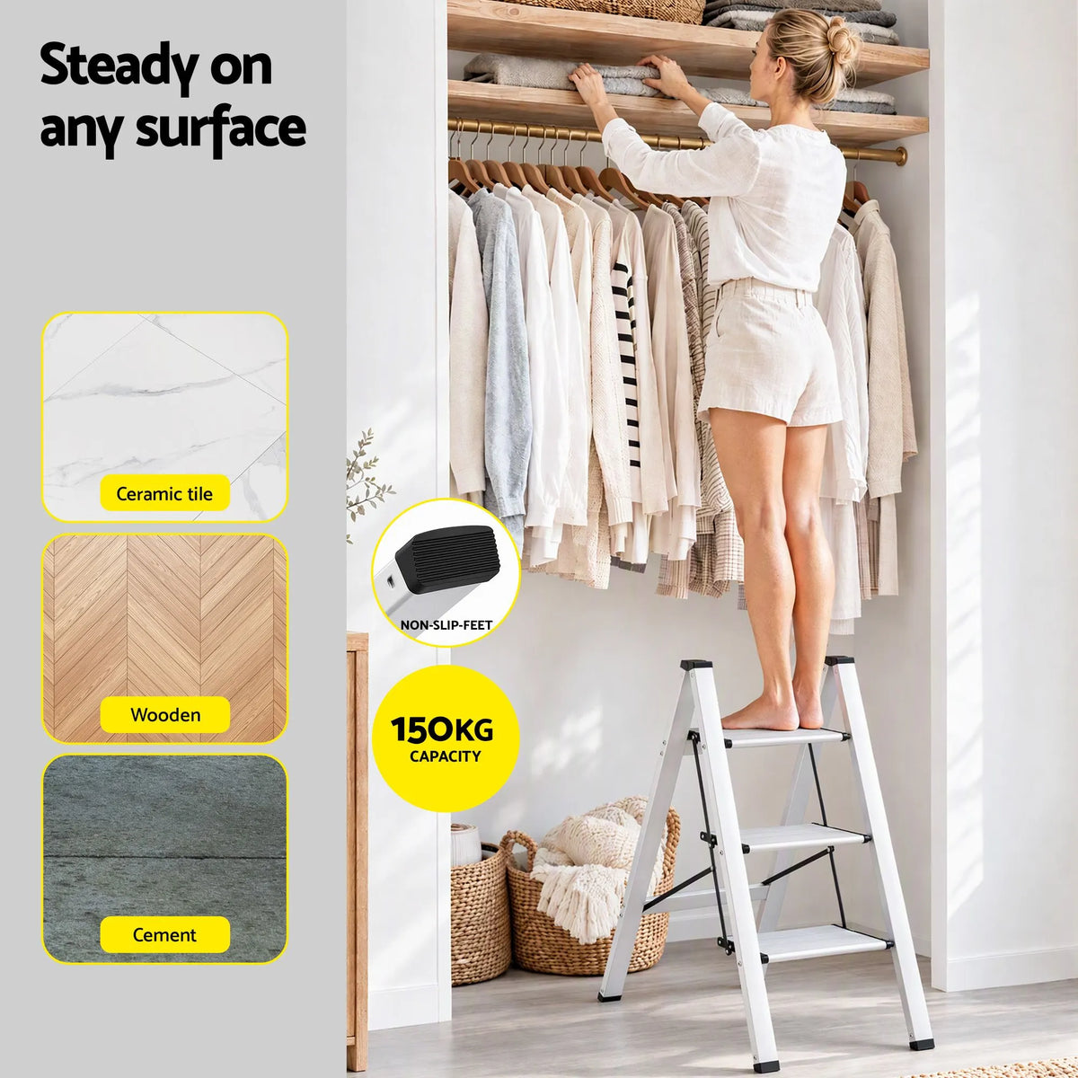 Giantz 3 Step Ladder Multi-Purpose Folding Aluminium Light Weight Platform - Image 6