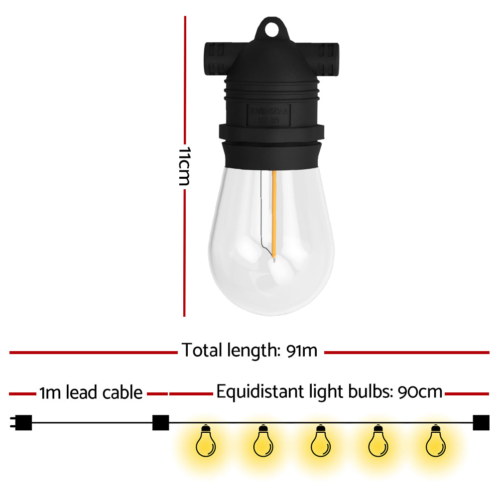 91m Festoon Lights Christmas Fairy String Lights Outdoor Party Garden Decor - Image 2