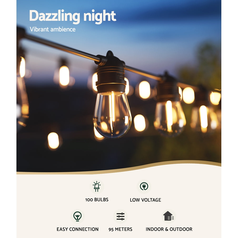 91m Festoon Lights Christmas Fairy String Lights Outdoor Party Garden Decor - Image 4