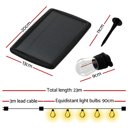 23m Solar Festoon Lights Outdoor LED String Light Christmas Party Decorations - Image 2