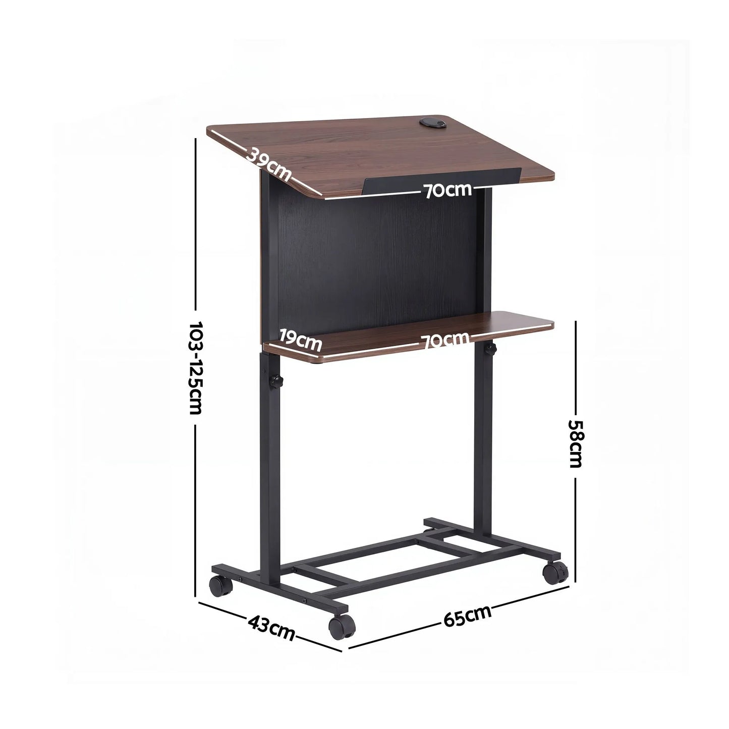 Artiss Mobile Lectern Podium Stand with Storage Shelf Height Adjustable Laptop Desk Black & Walnut - Image 4