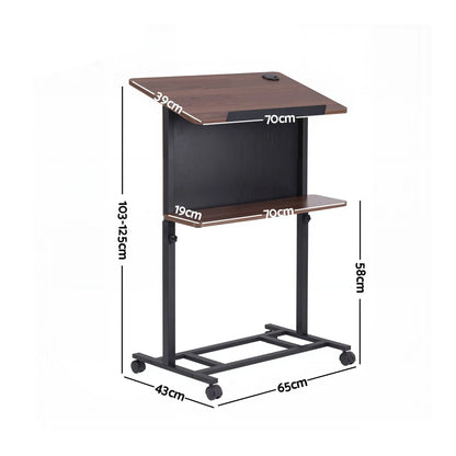 Artiss Mobile Lectern Podium Stand with Storage Shelf Height Adjustable Laptop Desk Black & Walnut - Image 4