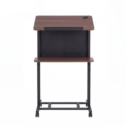 Artiss Mobile Lectern Podium Stand with Storage Shelf Height Adjustable Laptop Desk Black & Walnut - Image 5