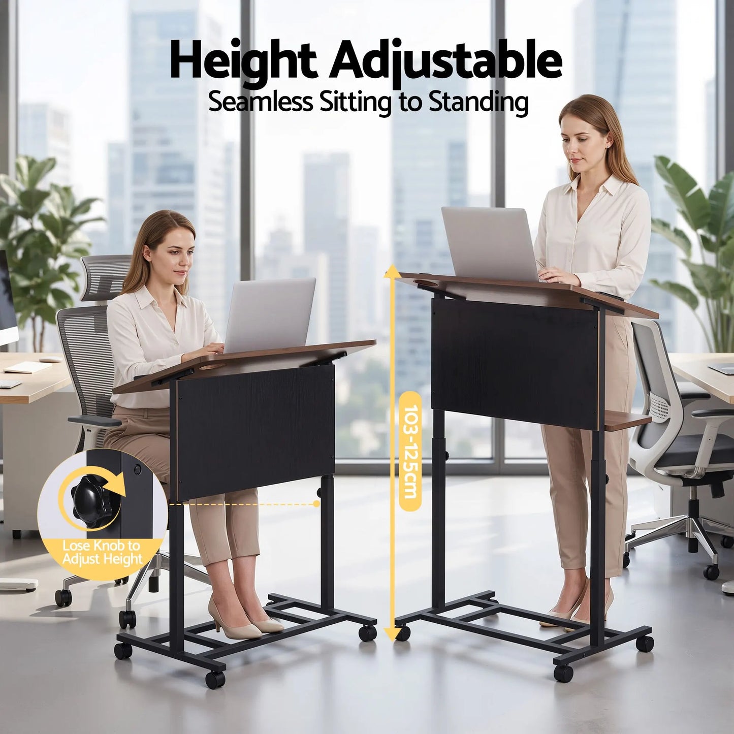Artiss Mobile Lectern Podium Stand with Storage Shelf Height Adjustable Laptop Desk Black & Walnut - Image 6