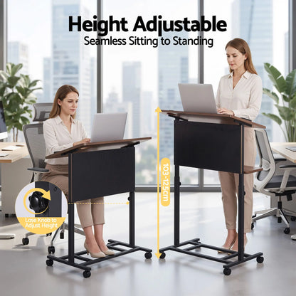 Artiss Mobile Lectern Podium Stand with Storage Shelf Height Adjustable Laptop Desk Black & Walnut - Image 6