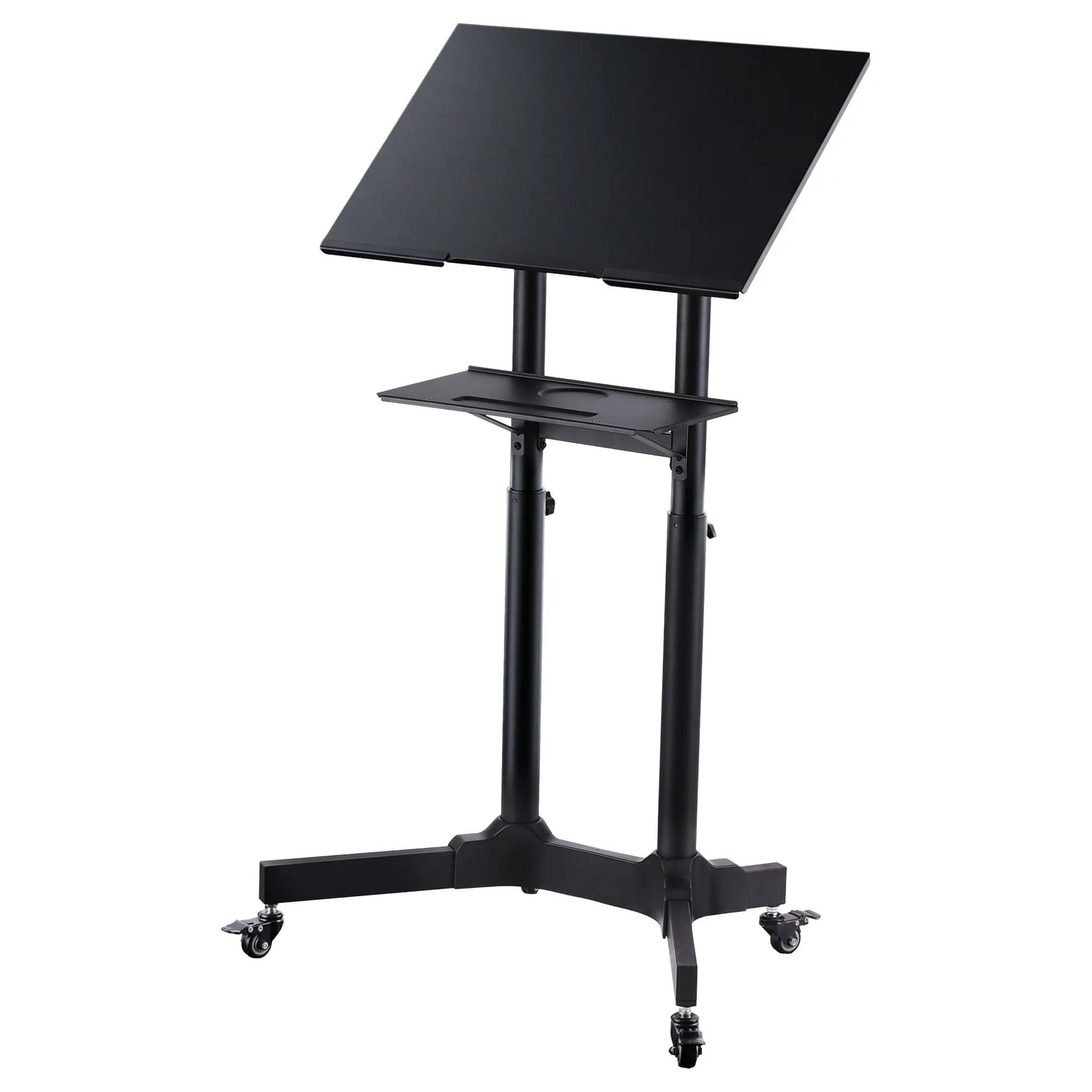 Artiss Mobile Lectern Stand, Adjustable Sit-to-Stand Presentation Podium w/ Wheels Black - Image 2