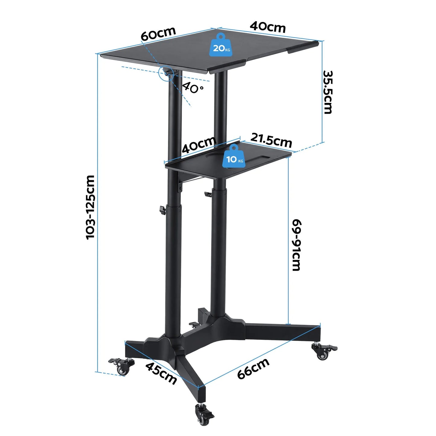 Artiss Mobile Lectern Stand, Adjustable Sit-to-Stand Presentation Podium w/ Wheels Black - Image 4