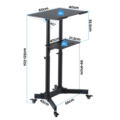 Artiss Mobile Lectern Stand, Adjustable Sit-to-Stand Presentation Podium w/ Wheels Black - Image 4
