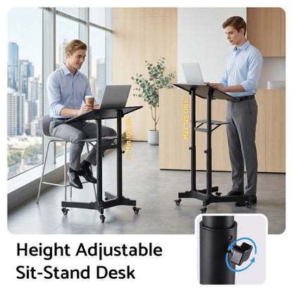 Artiss Mobile Lectern Stand, Adjustable Sit-to-Stand Presentation Podium w/ Wheels Black - Image 6