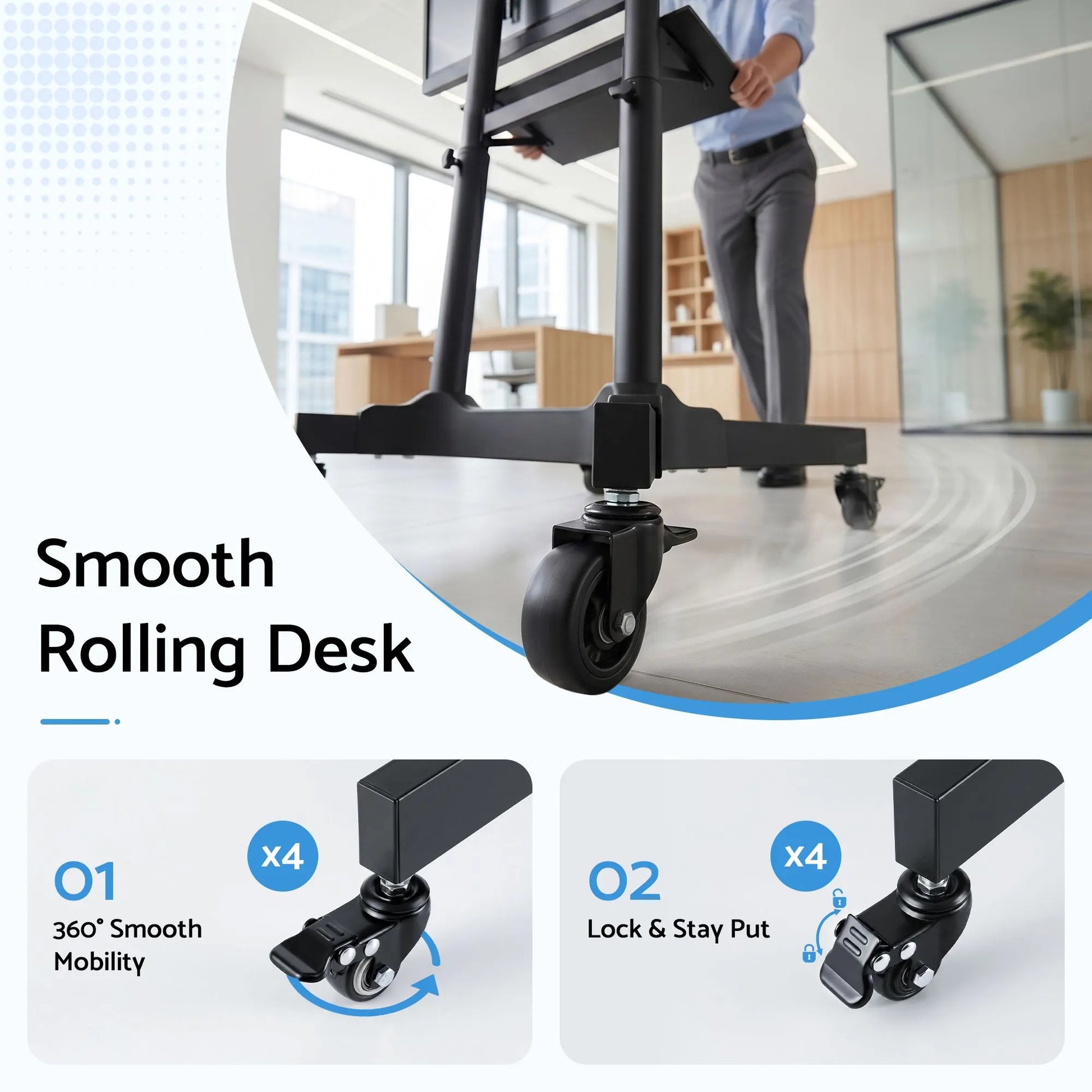 Artiss Mobile Lectern Stand, Adjustable Sit-to-Stand Presentation Podium w/ Wheels Black - Image 7