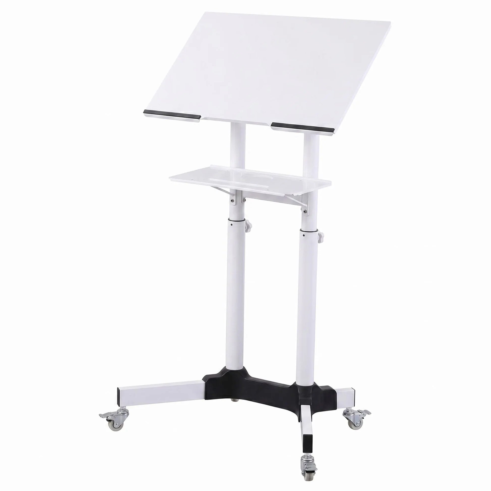 Artiss Mobile Lectern Stand, Adjustable Sit-to-Stand Presentation Podium w/ Wheels White - Image 2