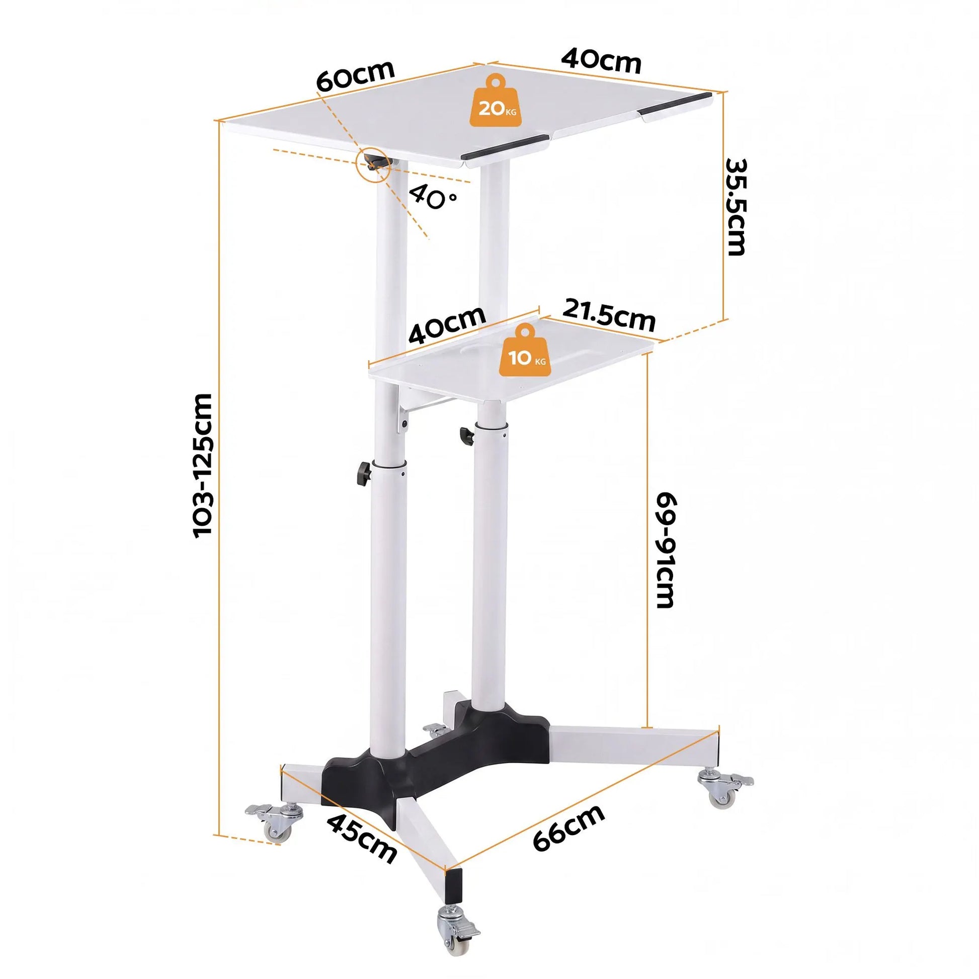 Artiss Mobile Lectern Stand, Adjustable Sit-to-Stand Presentation Podium w/ Wheels White - Image 4