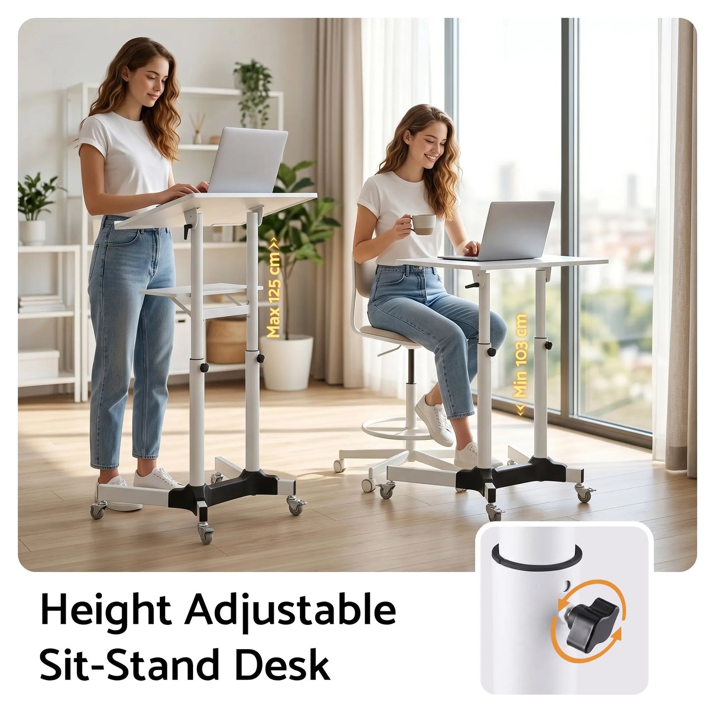 Artiss Mobile Lectern Stand, Adjustable Sit-to-Stand Presentation Podium w/ Wheels White - Image 6