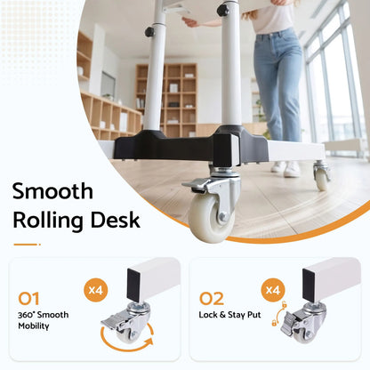 Artiss Mobile Lectern Stand, Adjustable Sit-to-Stand Presentation Podium w/ Wheels White - Image 7