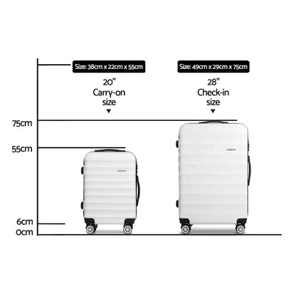 Wanderlite 2Set 20-28 Inch Luggage with TSA Lock Spinner Travel Suitcase Carry On Hard Shell Luggage Case White - Image 2