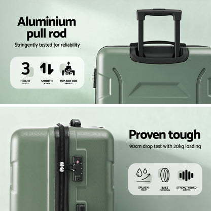 Wanderlite 3pcs Luggage Suitcase Set Trolley Travel TSA Lightweight Hard Case Grey Green - Image 5