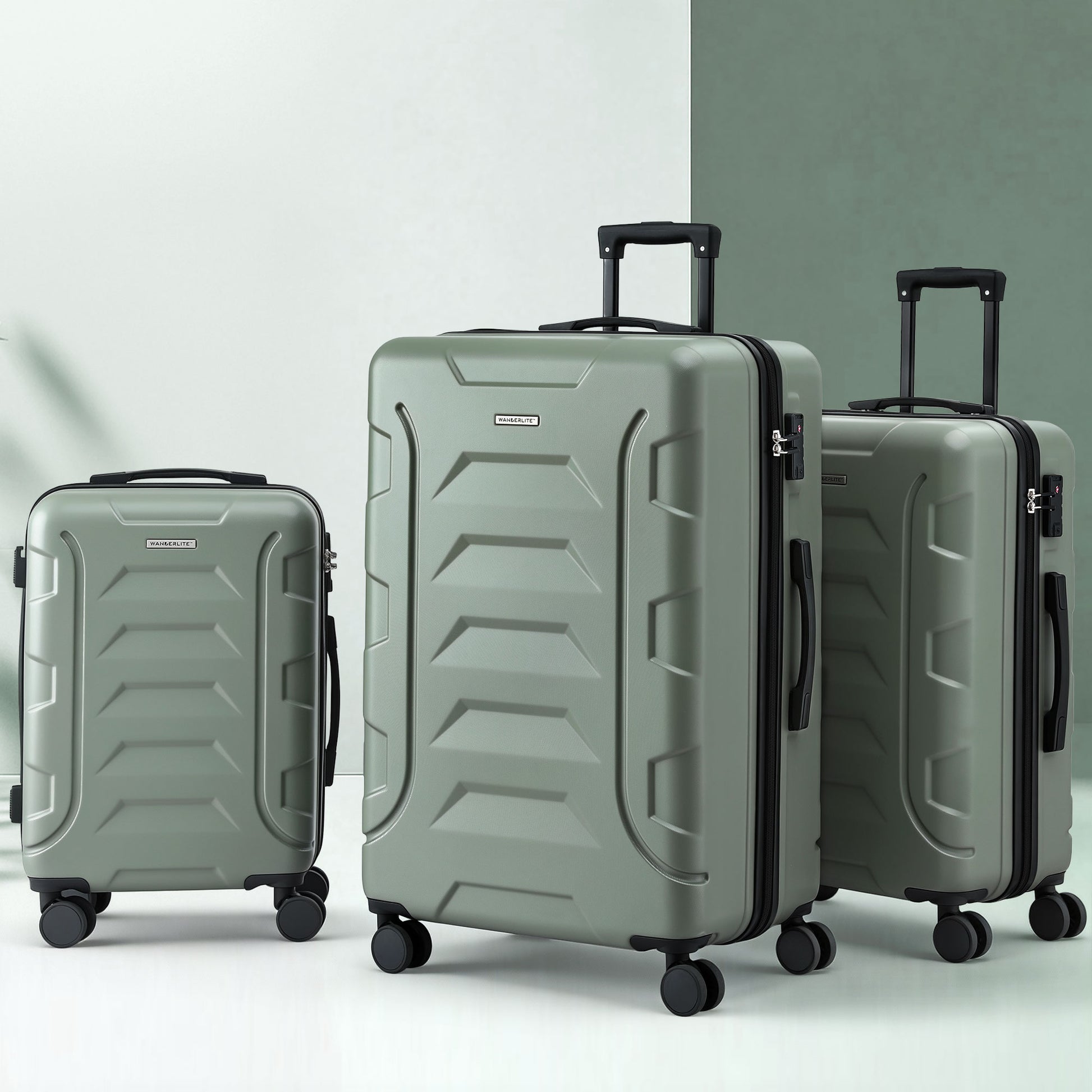 Wanderlite 3pcs Luggage Suitcase Set Trolley Travel TSA Lightweight Hard Case Grey Green - Image 9