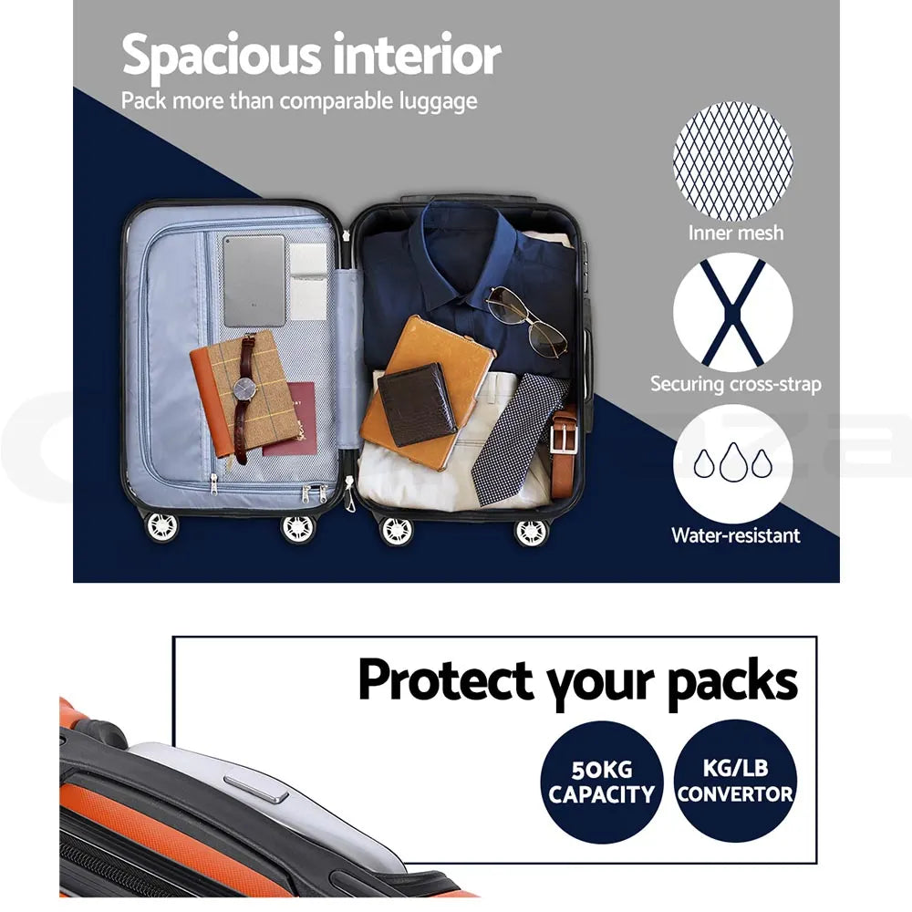 Wanderlite 20-24-28 Inch Luggage 3Set with TSA Lock Spinner Carry On Hard Shell Travel Suitcase Luggage Case Orange - Image 6