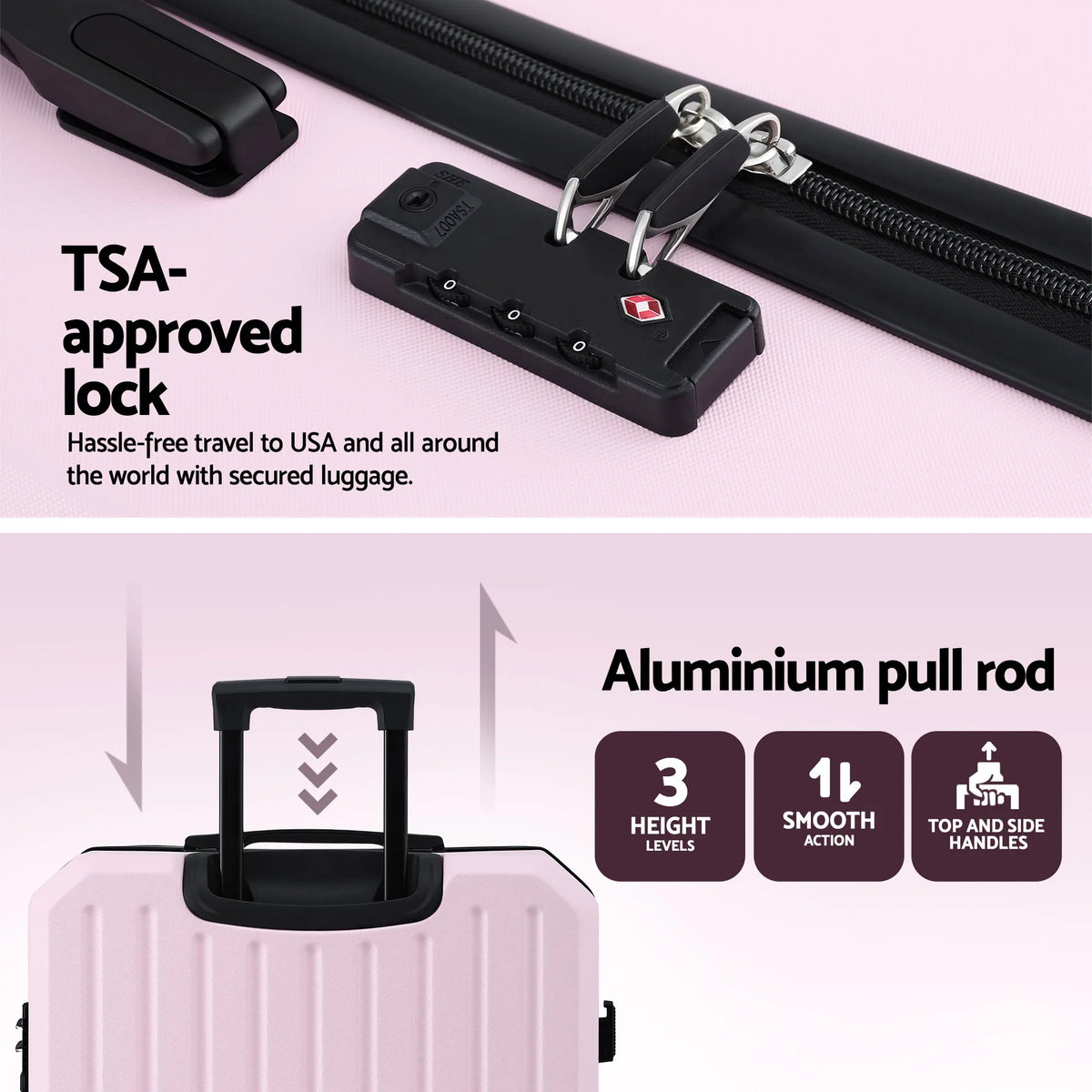Wanderlite 28" Luggage Suitcase Trolley Travel Lightweight TSA Hardshell Pink - Image 5