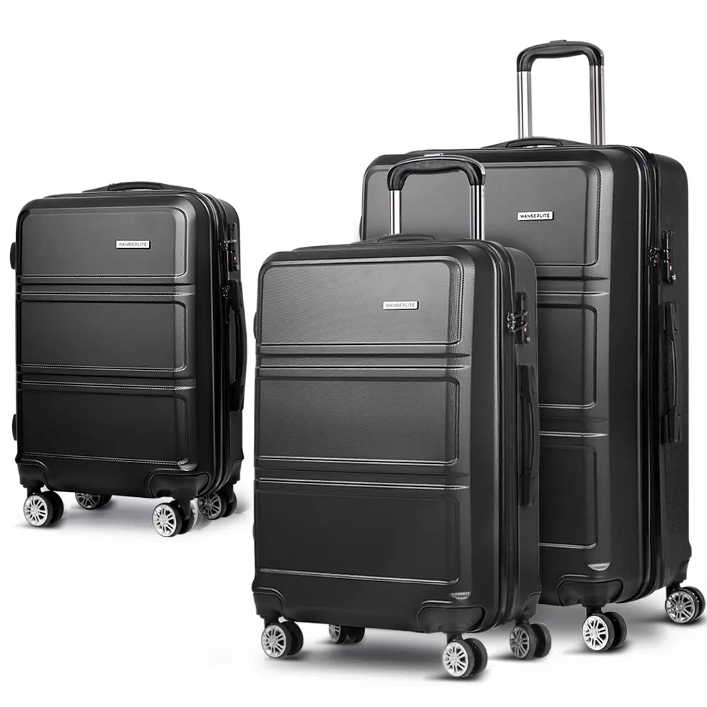 Wanderlite 3Set 20-24-28 Inch Luggage with TSA Lock Spinner Travel Suitcase Carry On Hard Shell Luggage Case Black - Image 8