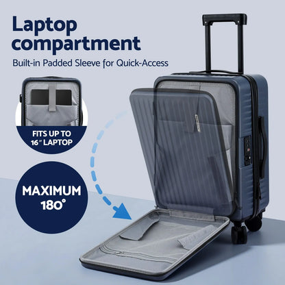 Wanderlite 20" Luggage Suitcase Front Pocket Travel Carry On Dual TSA Navy - Image 4