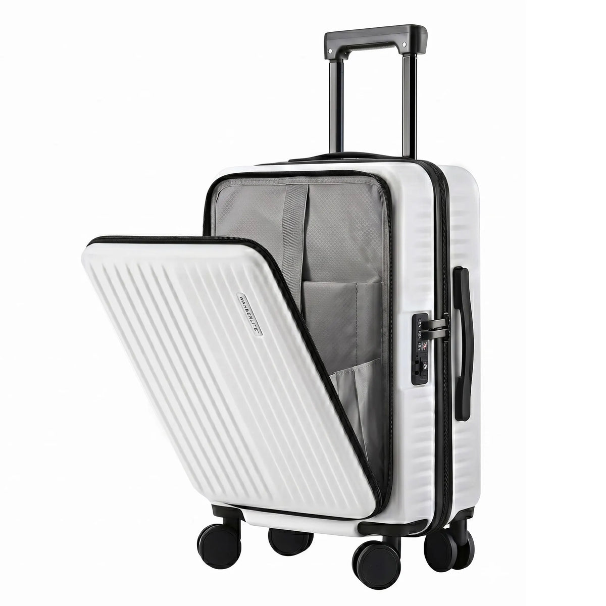 Wanderlite 20" Luggage Suitcase Front Pocket Travel Carry On Dual TSA White - Image 2