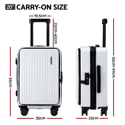 Wanderlite 20" Luggage Suitcase Front Pocket Travel Carry On Dual TSA White - Image 3