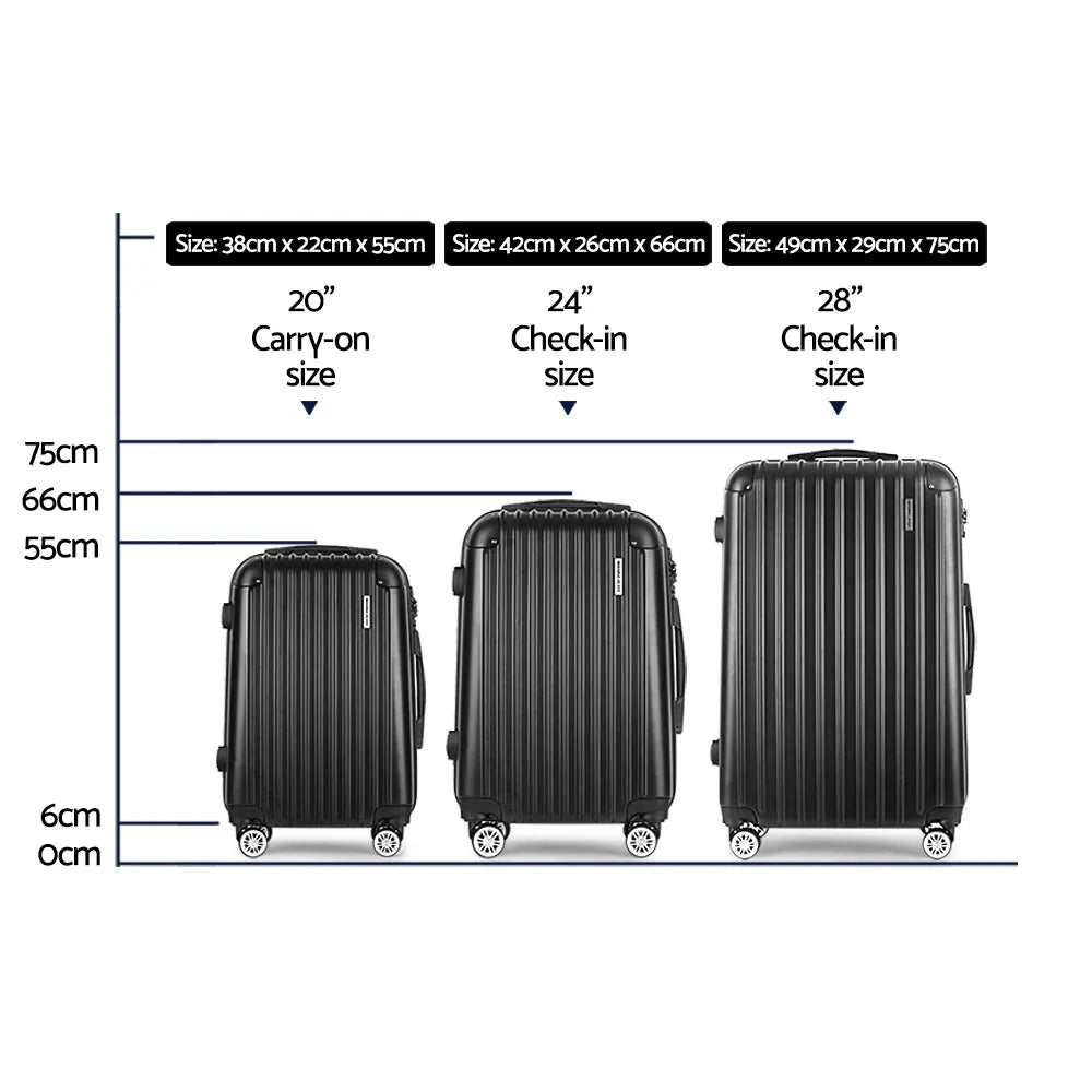 Wanderlite 3 Set Luggage 20-24-28 Inch with TSA Lock Spinner Hard Shell Travel Suitcase Luggage Organiser Case Black - Image 2