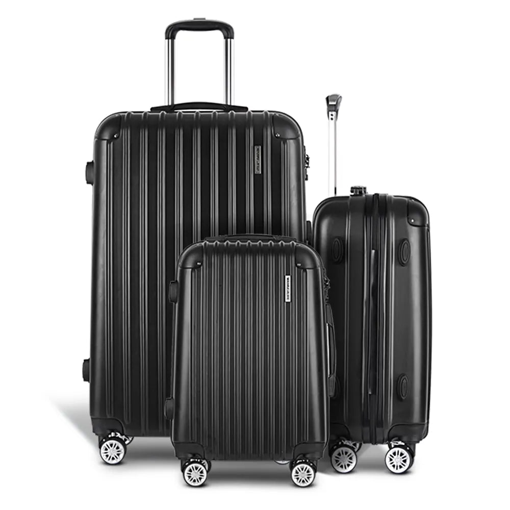Wanderlite 3 Set Luggage 20-24-28 Inch with TSA Lock Spinner Hard Shell Travel Suitcase Luggage Organiser Case Black - Image 3