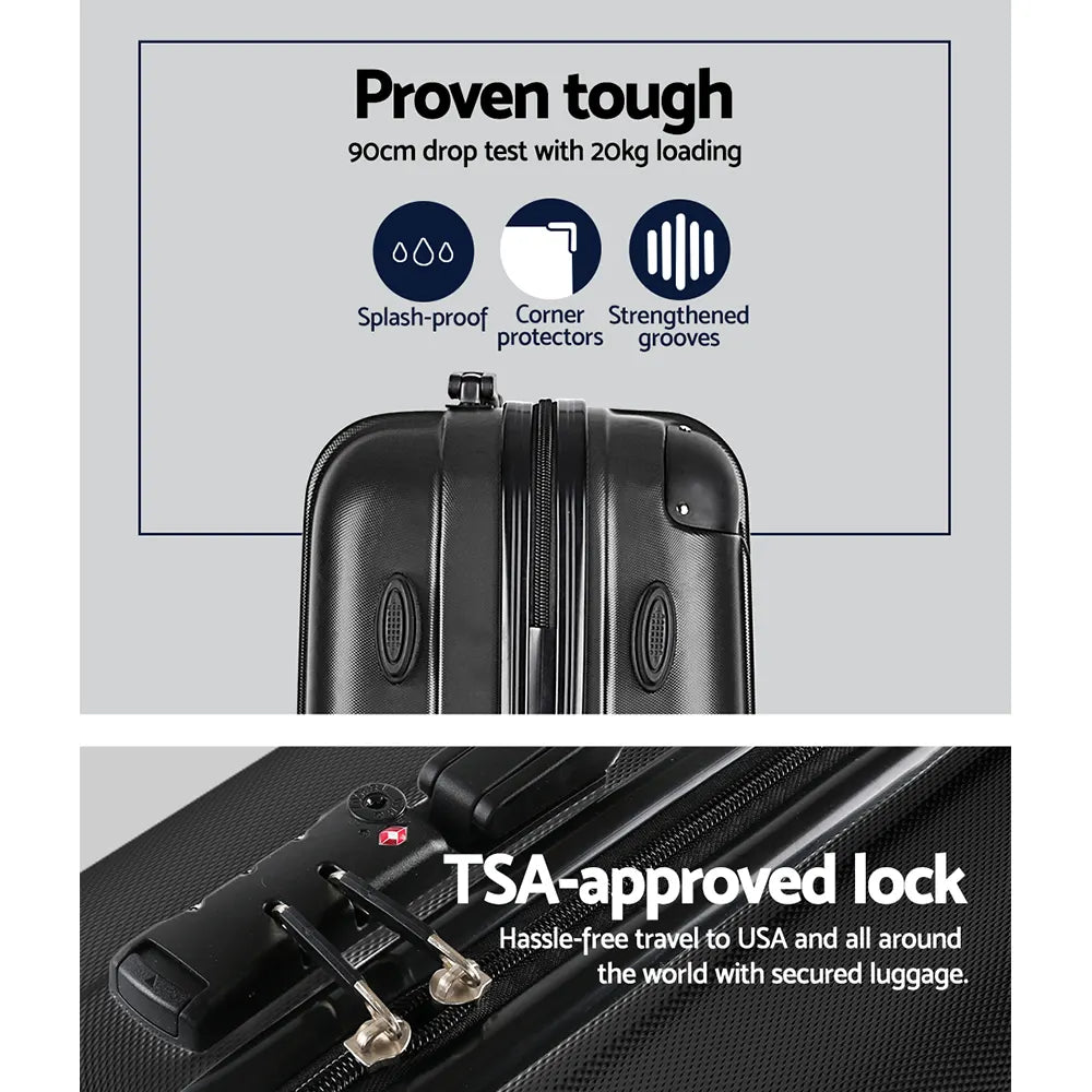 Wanderlite 3 Set Luggage 20-24-28 Inch with TSA Lock Spinner Hard Shell Travel Suitcase Luggage Organiser Case Black - Image 4