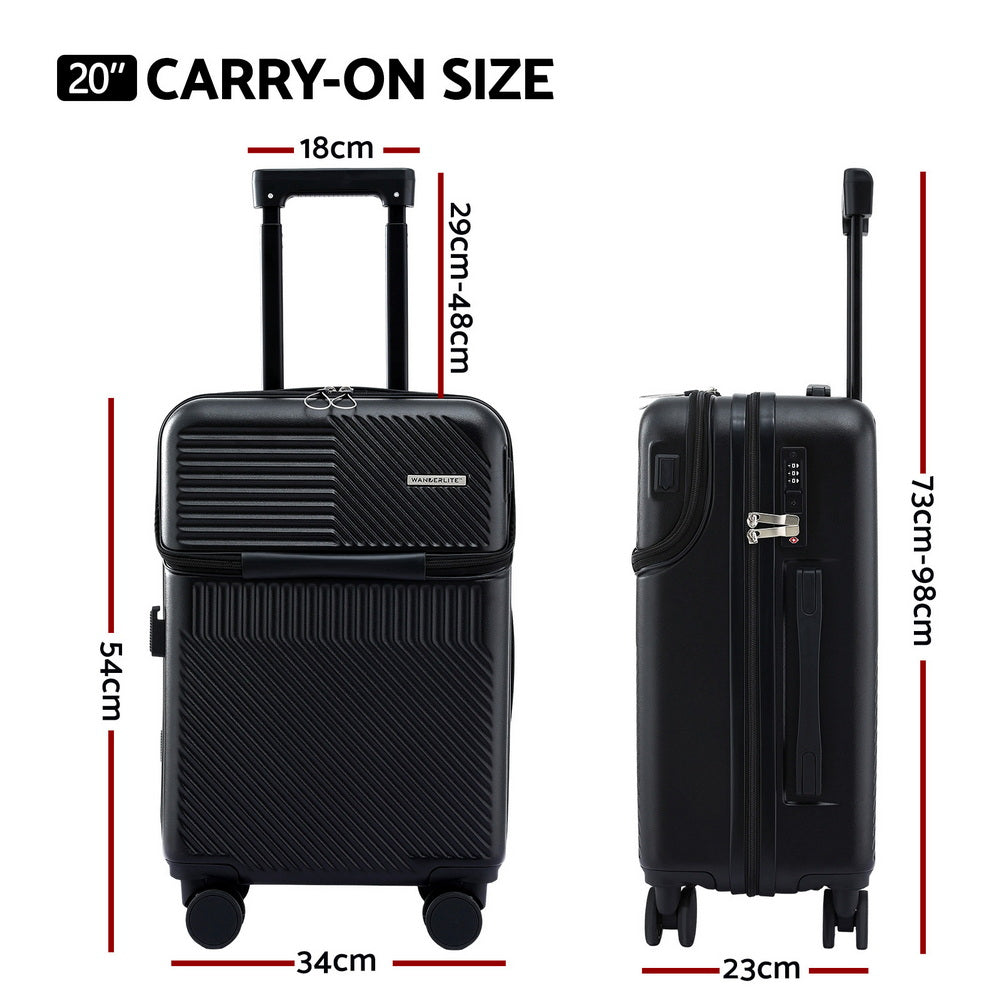 Wanderlite 20" Luggage Suitcase Front Pocket Travel Carry On TSA Black - Image 2