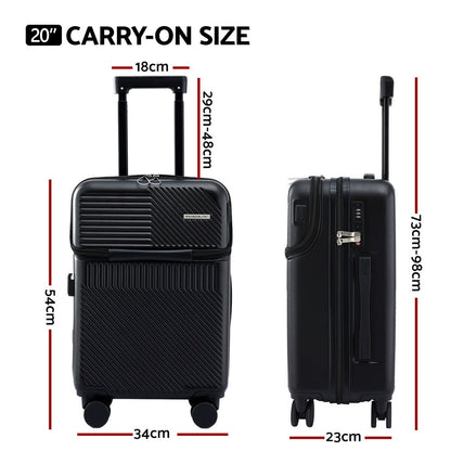 Wanderlite 20" Luggage Suitcase Front Pocket Travel Carry On TSA Black - Image 2