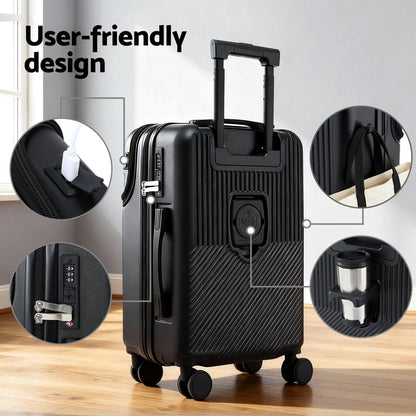 Wanderlite 20" Luggage Suitcase Front Pocket Travel Carry On TSA Black - Image 5