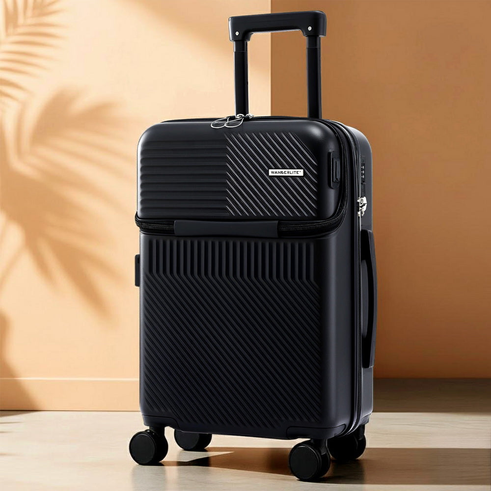 Wanderlite 20" Luggage Suitcase Front Pocket Travel Carry On TSA Black - Image 7