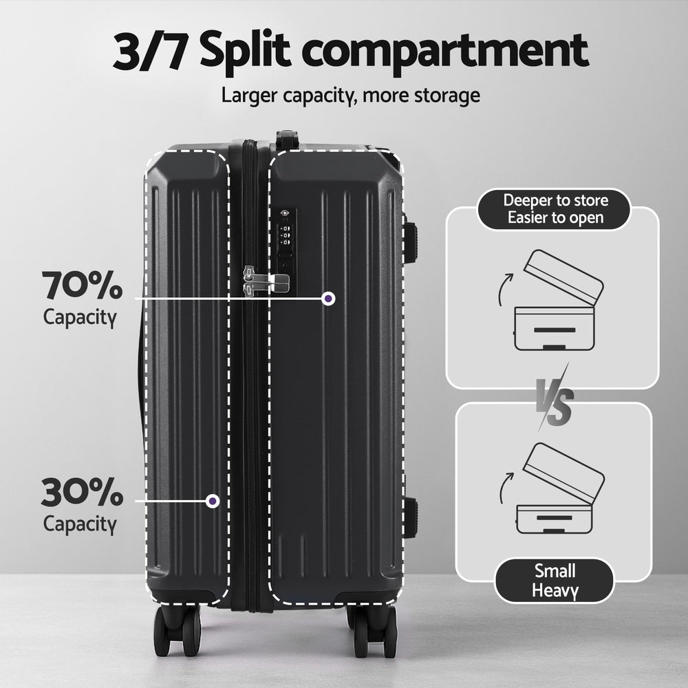 Wanderlite 2pcs Trunk Luggage Suitcase Travel Carry On TSA Lock 12" 20" Black - Image 4