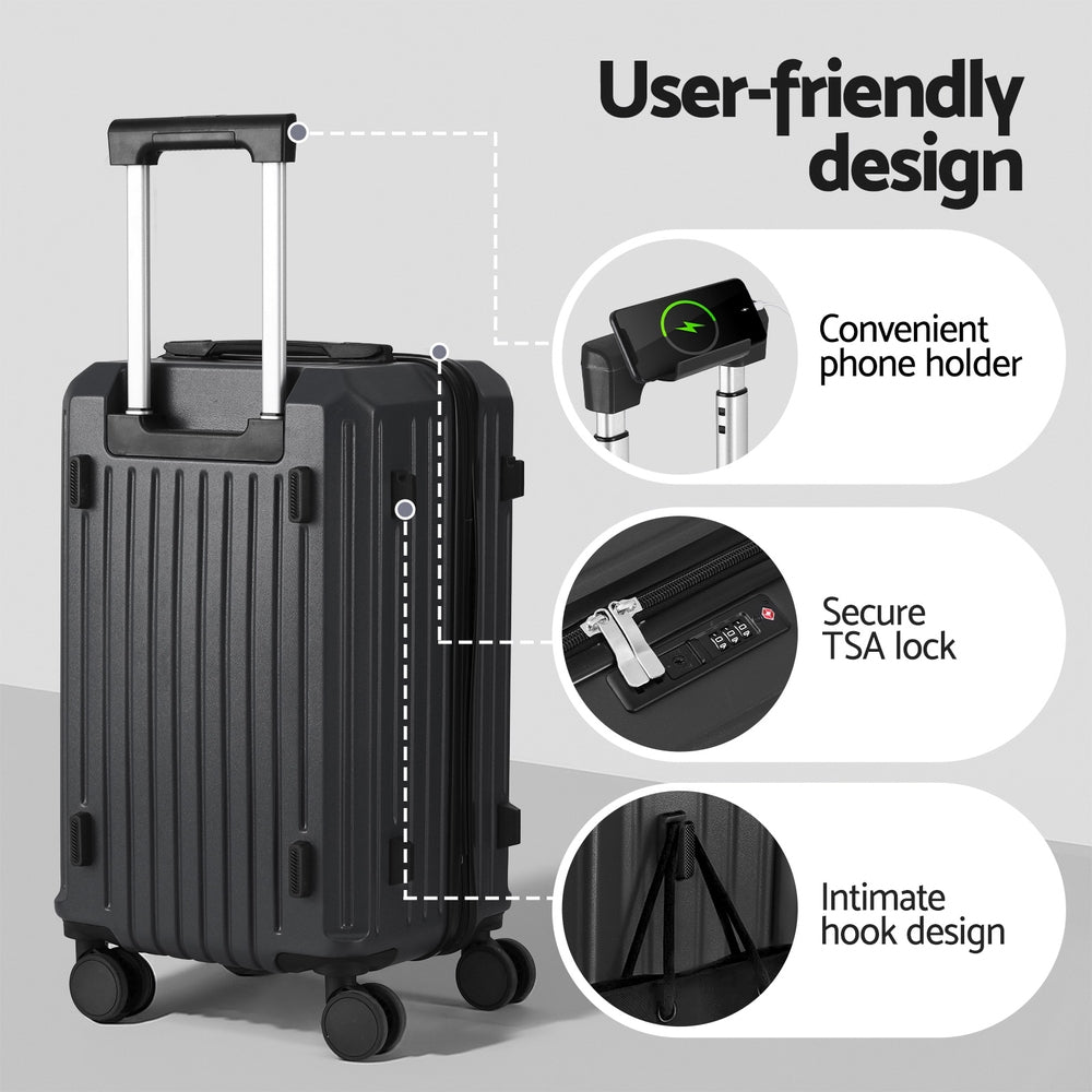 Wanderlite 2pcs Trunk Luggage Suitcase Travel Carry On TSA Lock 12" 20" Black - Image 5