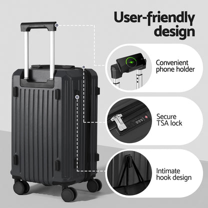 Wanderlite 2pcs Trunk Luggage Suitcase Travel Carry On TSA Lock 12" 20" Black - Image 5