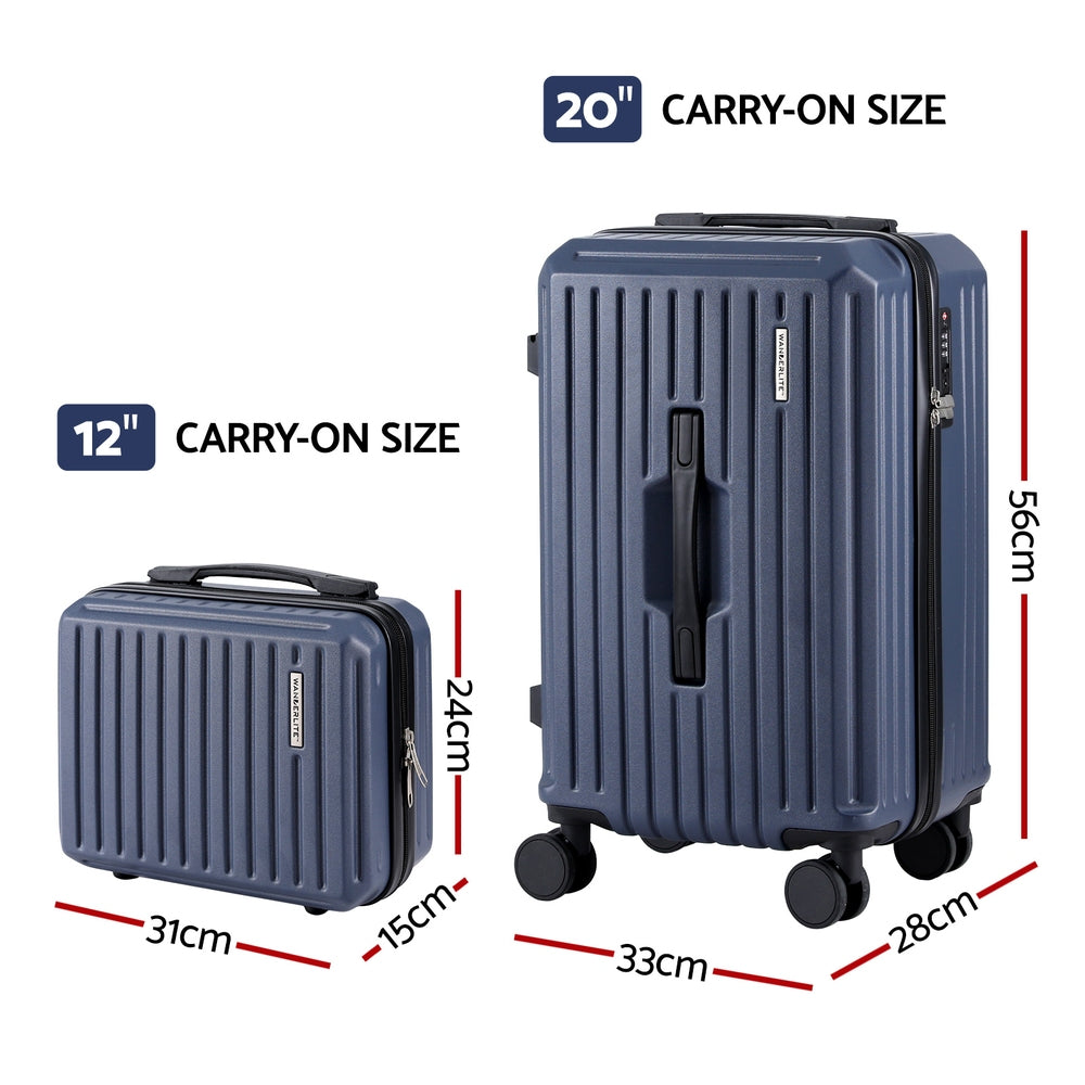 Wanderlite 2pcs Trunk Luggage Suitcase Travel Carry On TSA Lock 12" 20" Navy - Image 2