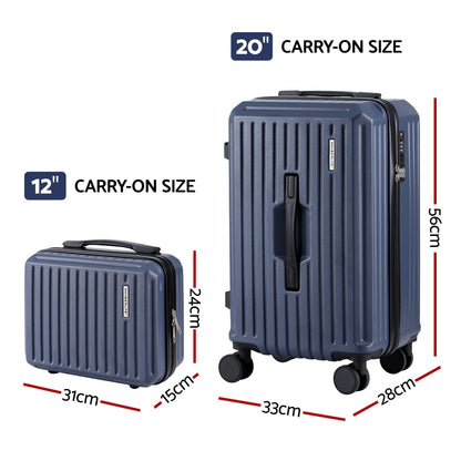 Wanderlite 2pcs Trunk Luggage Suitcase Travel Carry On TSA Lock 12" 20" Navy - Image 2
