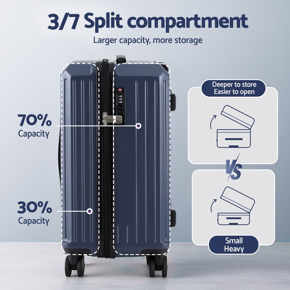 Wanderlite 2pcs Trunk Luggage Suitcase Travel Carry On TSA Lock 12" 20" Navy - Image 4