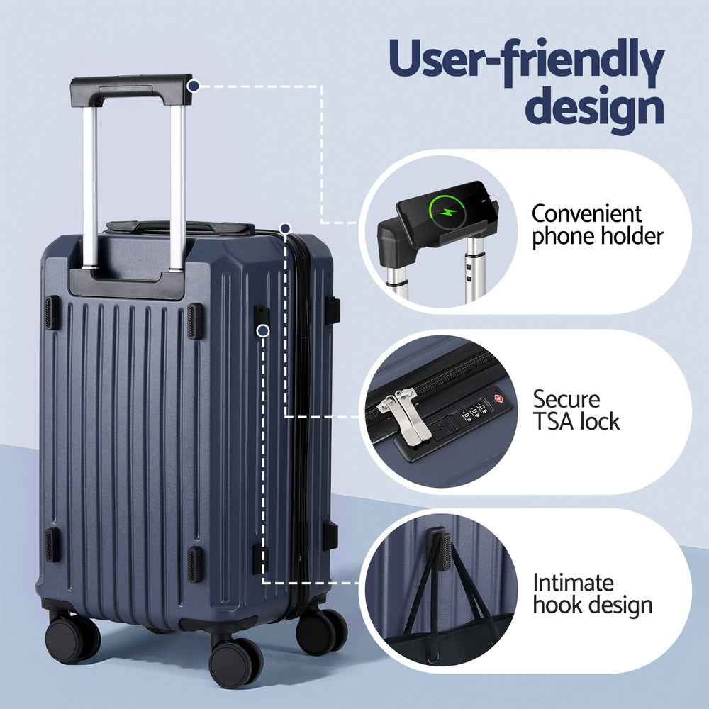 Wanderlite 2pcs Trunk Luggage Suitcase Travel Carry On TSA Lock 12" 20" Navy - Image 5