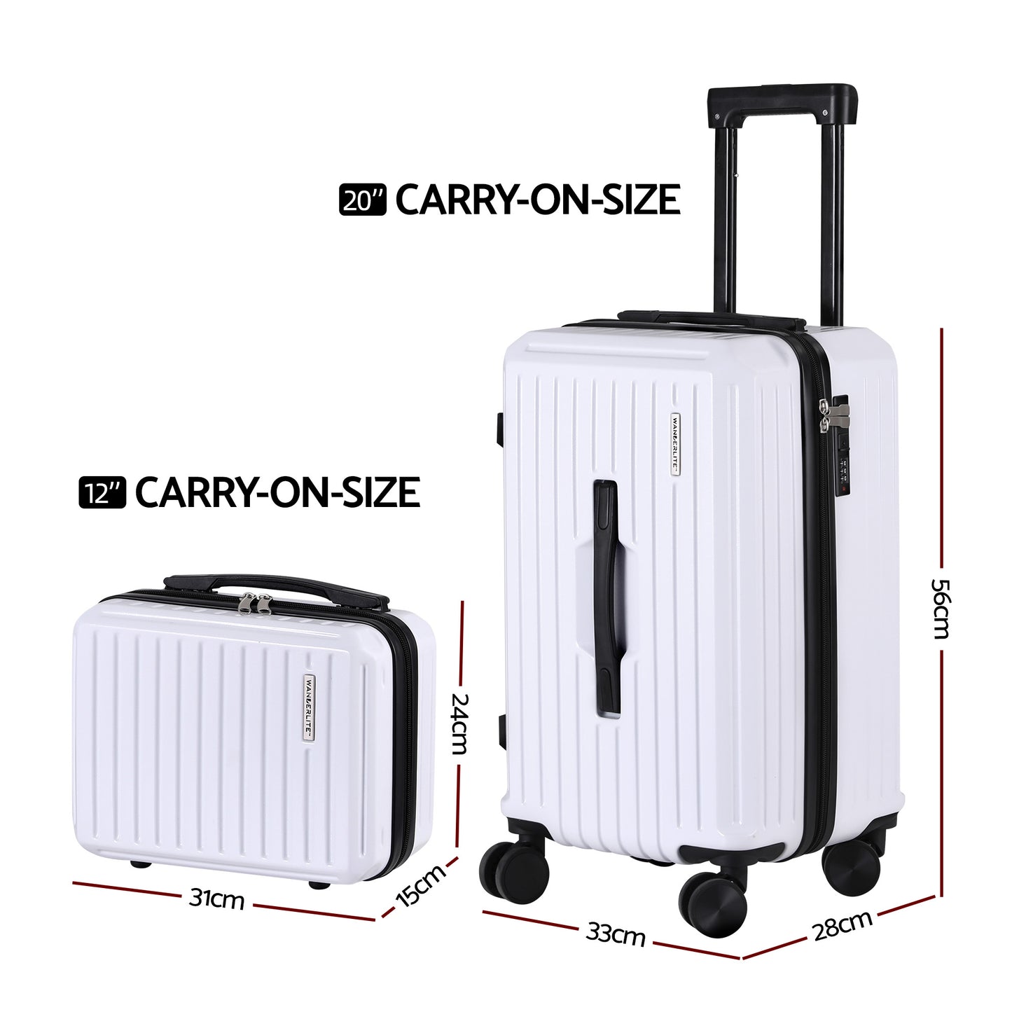 Wanderlite 2pcs Trunk Luggage Suitcase Travel Carry On TSA Lock 12" 20" White - Image 2