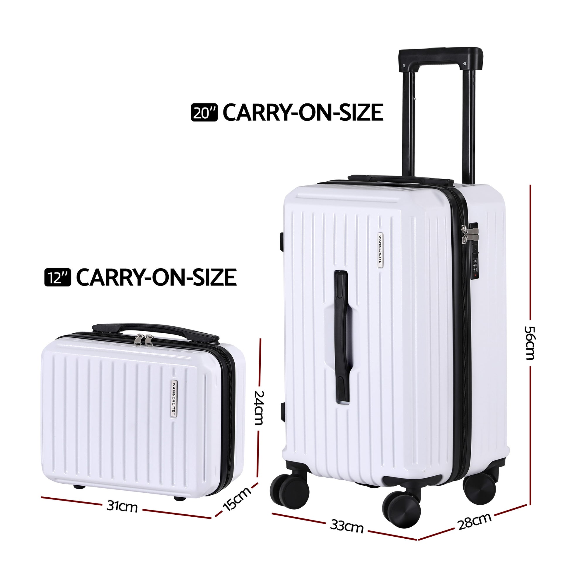 Wanderlite 2pcs Trunk Luggage Suitcase Travel Carry On TSA Lock 12" 20" White - Image 2